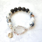 Delia Quartz Arrowhead Agate Lava Coral Beaded Charcoal Essential Oil Aromatherapy Beaded Stretch Bracelet